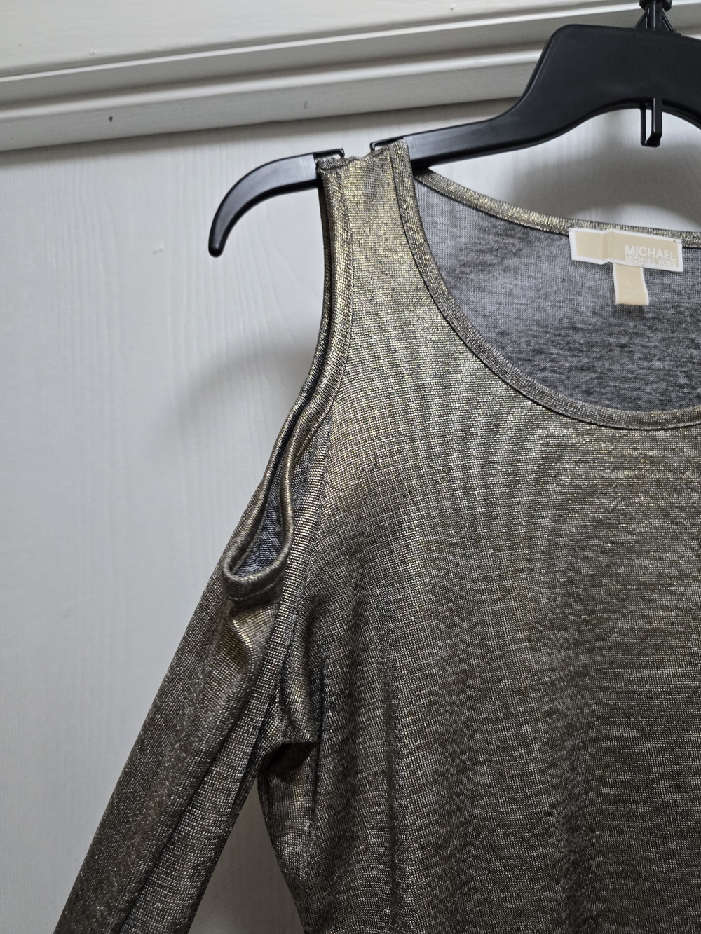 Michael Kors Metallic Gold Cold-Shoulder Tank Top
